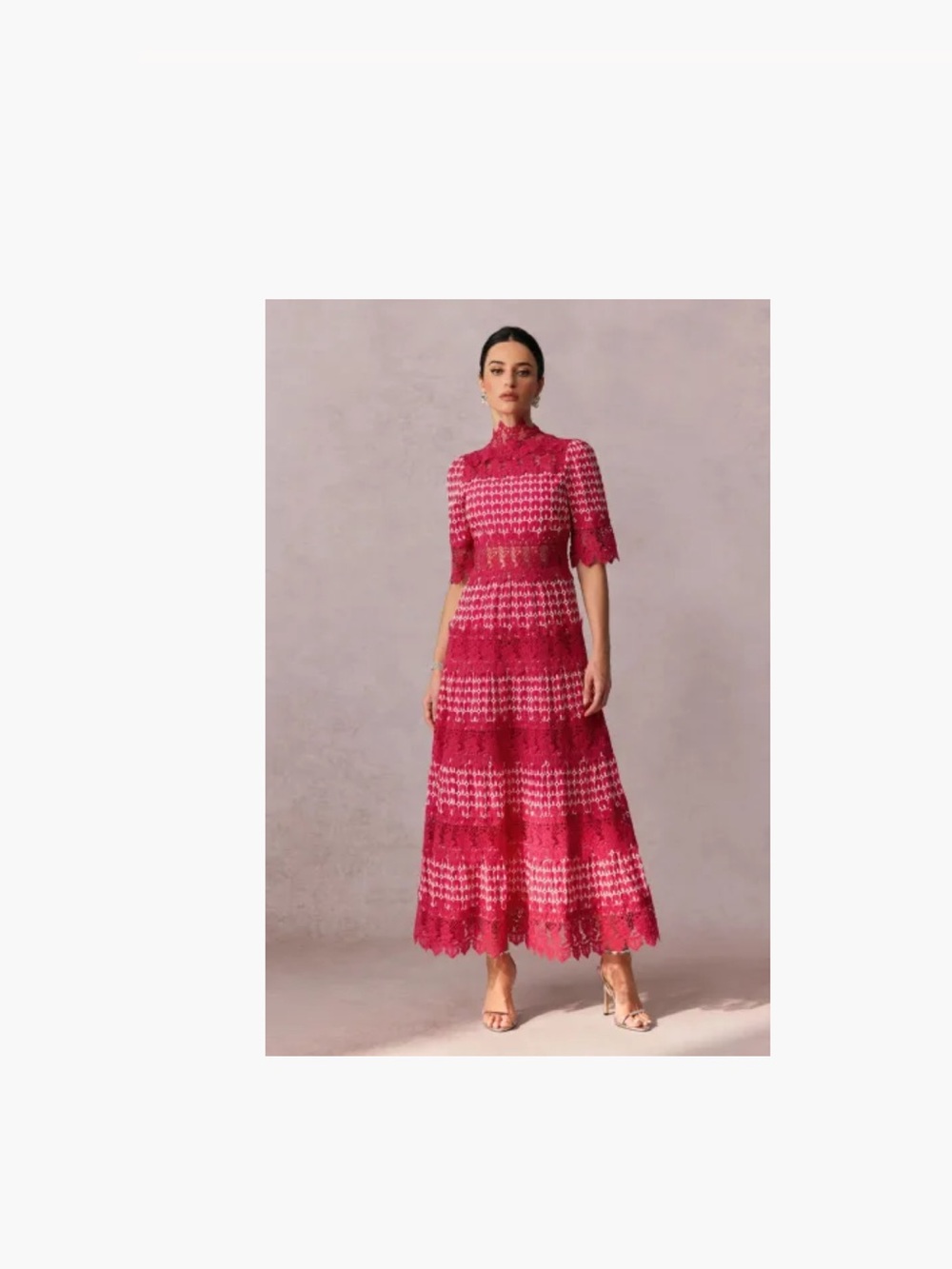 High-Neck Fuchsia Lace Midi Dress